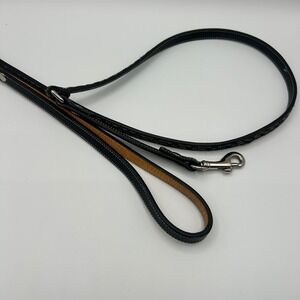 Coach 4005 Small Dog Leash Black Gray Signature C Monogram Leather Trim Canvas